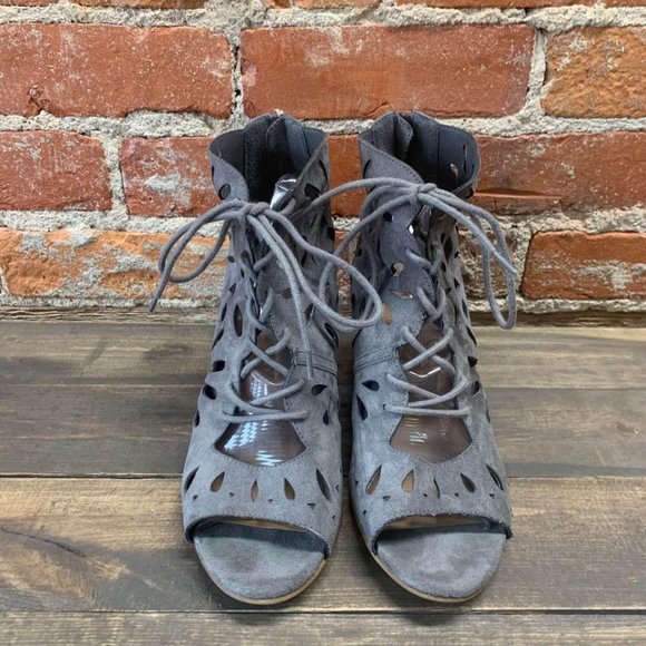 Rampage Vinnie Gray Lace Up Block Heel Sandals Size 9.5 - Picture 2 of 6